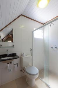 新弗里堡Hotel Shangrila Nova Friburgo的一间带卫生间和玻璃淋浴间的浴室
