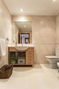 拉科鲁尼亚Apartamentos Alocea的一间带水槽、卫生间和镜子的浴室