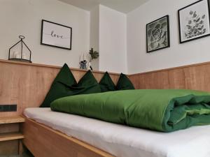 安纳贝格-伦格茨Ferienwohnung Hirscher的床上有绿色的被子