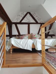 埃尔特维勒Rheingau - schöne möblierte Ferienwohnung的一间卧室配有一张双层床和梯子