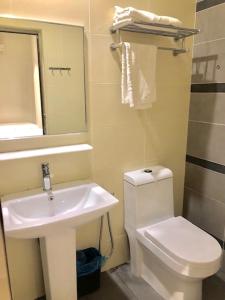 关丹香榭汽车旅馆的一间带水槽、卫生间和镜子的浴室