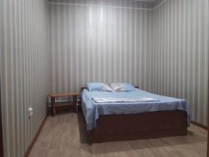 巴甫洛达尔мини-отель "Алатау"的一间小卧室,配有一张床和一张桌子