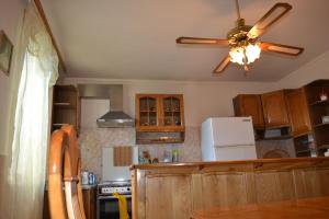 泰拉维Royal Telavi的厨房配有吊扇和冰箱。