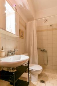 阿拉霍瓦Katsarou Apartments的一间带水槽、卫生间和淋浴的浴室