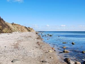 Årøsund6 person holiday home in Haderslev的晴天,海滩上拥有岩石和海洋