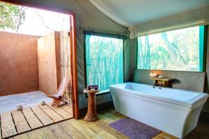 ToubakoutaFathala Wildlife Reserve的一间带大浴缸和淋浴的浴室