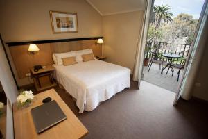 门多萨阿根廷酒店 的酒店客房设有一张床和一个阳台。