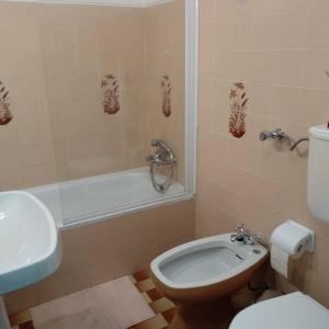 维拉多比斯坡Home Village的浴室配有卫生间、浴缸和水槽。