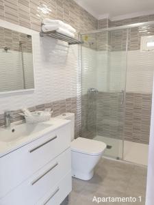 大加那利岛拉斯帕尔马斯Apartamento Kings Vegueta的浴室配有卫生间、盥洗盆和淋浴。