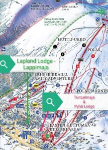 普哈圣山Lapland Lodge Pyhä Ski in, sauna, free WiFi, national park - Lapland Villas的莱比锡和莱比锡古卢姆的木质小屋地图