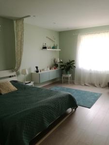 鲍里斯皮尔Sweet-S的一间卧室设有一张绿色的床和一个窗户。