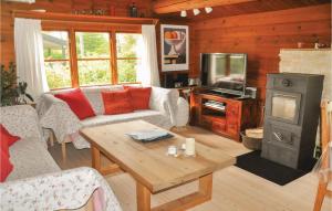 奥特鲁普2 Bedroom Cozy Home In Otterup的带沙发和燃木炉的客厅