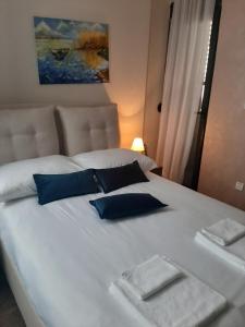 沙巴茨Hotel Usce的一张带蓝色枕头的大型白色床
