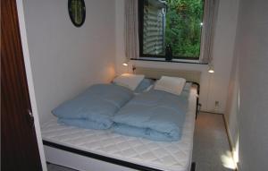 伦讷卡内加斯夫度假屋的一张床上有蓝色枕头的睡床