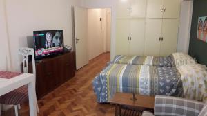 布宜诺斯艾利斯Viva San Martín, Apartamento Luminoso的一间小卧室,配有一张床和电视