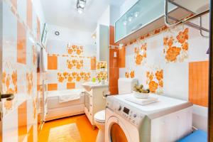 布拉索夫Certo Apartment的浴室配有洗衣机和烘干机。