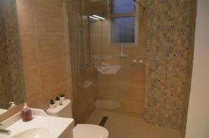 戈梅拉岛圣塞瓦斯蒂安Holiday House Aguacate 1的带淋浴、卫生间和盥洗盆的浴室
