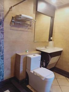 拿笃Fajar Hotel的一间带卫生间和水槽的浴室