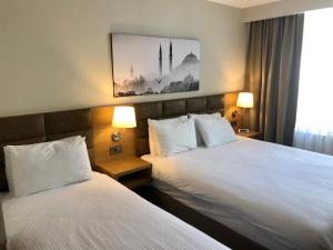 伊斯坦布尔费希米贝酒店 - 特殊类别的酒店客房设有两张床和两盏灯。