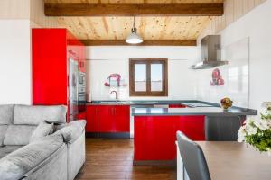 科尼尔-德拉弗龙特拉Casa Hefestión的一间带红色橱柜和沙发的厨房