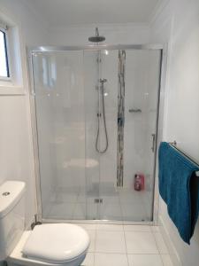 金德拜恩金德拜恩旅馆的带淋浴和卫生间的浴室