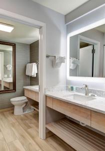 新港新港霍尔马克度假村的一间带水槽、卫生间和镜子的浴室