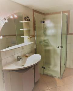 奥斯赛拜-屈隆斯博恩Drum &Dran的一间带水槽和淋浴的浴室
