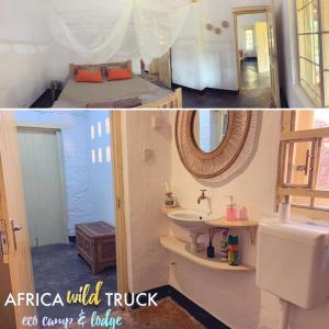 MulanjeAfricaWildTruck Eco Camp & Lodge的浴室以及带水槽和卫生间的卧室。