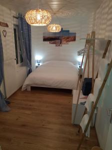 吕村Iliade的一间卧室配有一张带梯子和两个灯的床