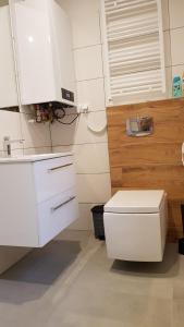 雷布尼克Apartament Fibra Essenza的白色的浴室设有卫生间和水槽。