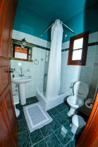 马克里尼撒亚当酒店的一间带水槽、卫生间和淋浴的浴室