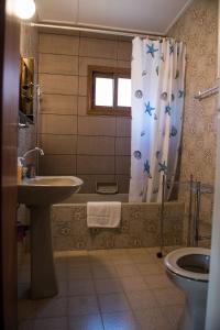 Kato PlatresCherry Cottage的一间带水槽、淋浴和卫生间的浴室