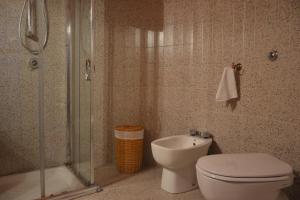 雷阿尔蒙特Villa Venere Apartment的浴室配有卫生间、淋浴和盥洗盆。