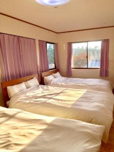 由布市天ゆふ(Ten Yufu)的一间卧室设有两张床和两个窗户。