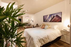 费德拉西翁Alma de Agua Resort的卧室配有白色的床和植物
