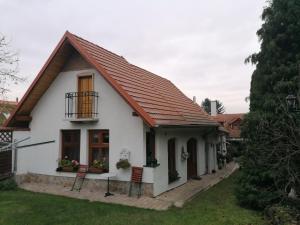 克塞洛Sziget Vendégház的白色房子,有红色屋顶
