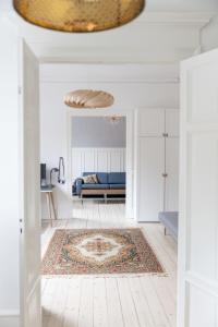哥本哈根ApartmentInCopenhagen Apartment 1357的带沙发和地毯的客厅