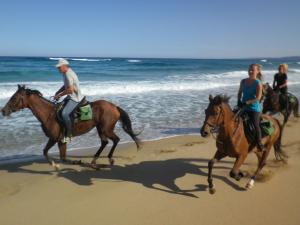 弗卢米尼马焦雷Centro di Turismo Equestre SHANGRILA'的一群人在海滩上骑马