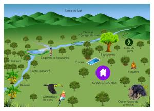 坎布里Casa Bacarirá - Floresta com Yoga e Café da Manhã Vegano的公园地图,里面有动物和树木
