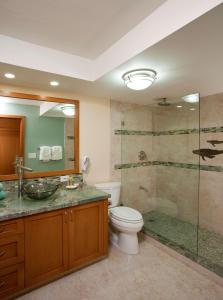 拉海纳Lahaina Shores Beach Resort的一间带卫生间和玻璃淋浴间的浴室
