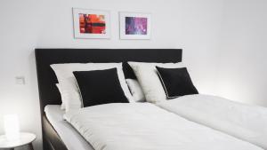 鲁斯特Boland Apartments的两张带黑白枕头的床