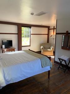 HarrodsburgShaker Village of Pleasant Hill的一间卧室配有一张大床和电视