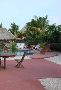 奥拉涅斯塔德库努库别墅阿鲁巴岛热带花园公寓 的一个带游泳池和桌椅的度假村