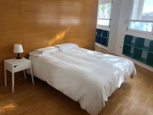 阿利坎特Estudio acogedor renfe的卧室配有一张白色的大床和床头柜。