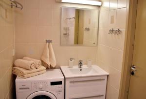 库雷萨雷Kuressaare Holiday Apartments的一间带洗衣机和水槽的浴室