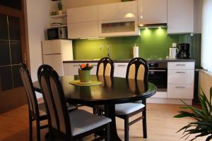克拉尼斯卡戈拉马尔奇克公寓的厨房配有桌椅和绿色的墙壁