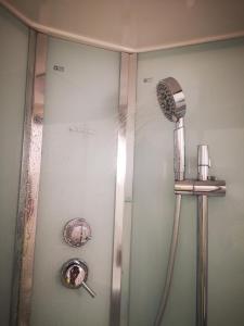 拉奎拉Via Roma的客房内的淋浴间配有吹风机