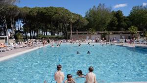 塞特港Mobil home au castellas marseillan的一群人在游泳池里