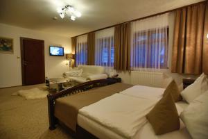 什平德莱鲁夫姆林耶利内克酒店的一间卧室配有一张床、一把椅子和电视