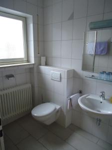 维林根莱瑟歌尼旅馆的白色的浴室设有卫生间和水槽。
